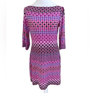 DONNA MORGAN PETITES Pink Purple Geometric Ponte Knit Sheath Dress Size 2P